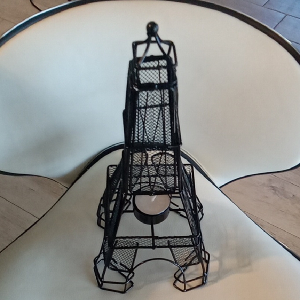Black Eiffel Tower Wire Art Sculpture With Candle Holder - Picture 1 of 3